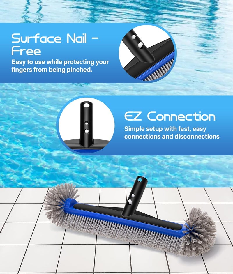PAHTTO 16.7'' Swimming Pool Brush Head with Round Ends, EZ Clip Aluminum Handle, Heavy Duty Pool Brushes for Clean Swimming Pools Faster, Extra Corner Brush Head for Clean Pool Steps & Corners - Image 5